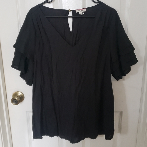 Andree by Unit Womens Short Sleeve V Neck Blouse Black Size 2X - Picture 1 of 9